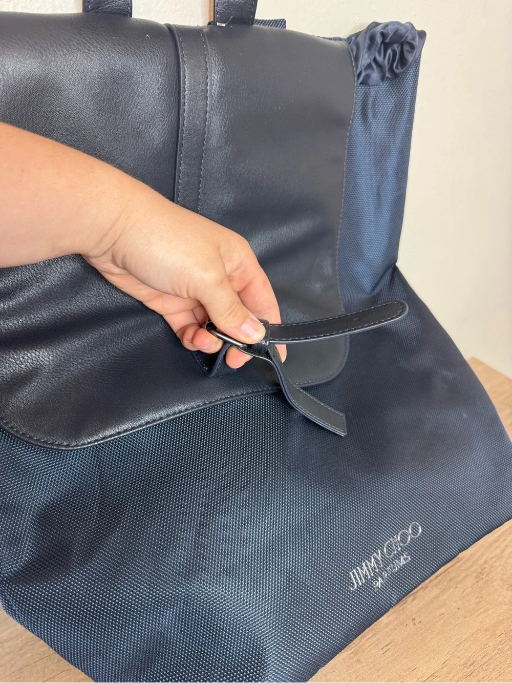 Jimmy Choo Parfums Navy Blue & Black Drawstring Backpack
